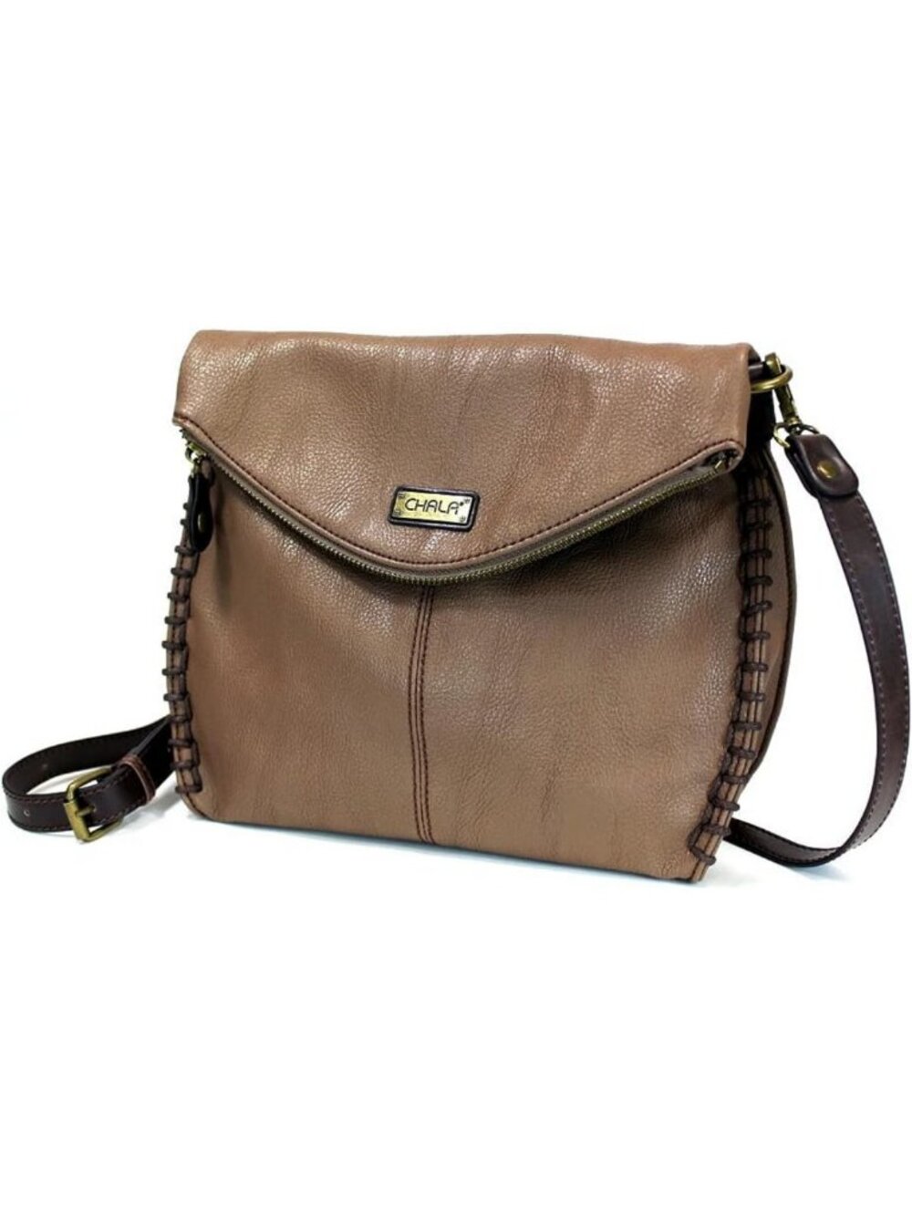 Charming Brown Crossbody Bag with Flap Top & Zipper - Stylish Shoulder Handbag